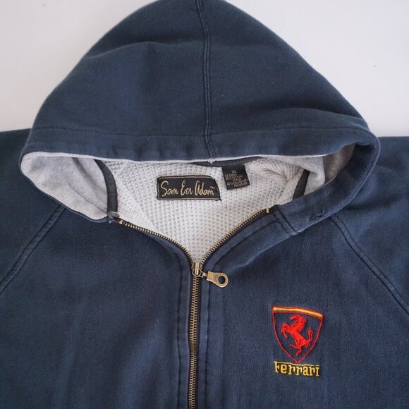 VTG '90s Sam Eer Adam Ferrari Navy Honeycomb Lined Zip Up Hoodie Sweatshirt XL - Picture 7 of 12